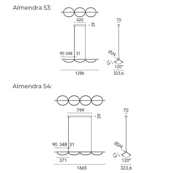 Specification Image for Flos Almendra Linear LED Pendant