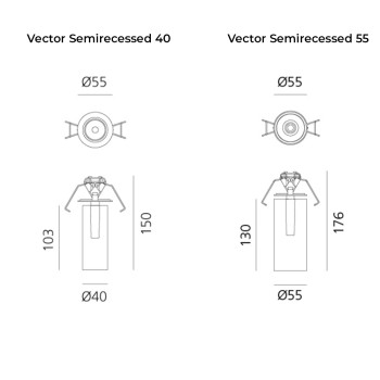 Specification image for Artemide Architectural Vector LED Semi Recessed Spotlights