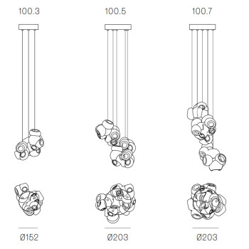 Specification Image for Bocci 100 Series LED Random Multiple Pendant