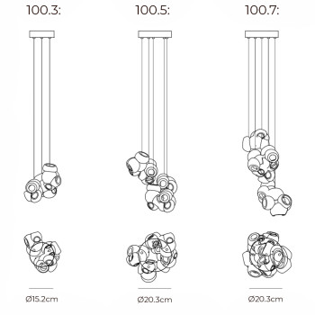 Specification Image for Bocci 100 Series LED Random Multiple Pendant