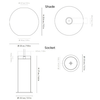 Specification Image for Ferm Living Collect High Socket Pendant Glass Sphere