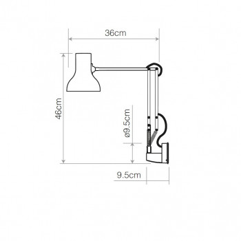 Specification Image for Anglepoise Type 75 Mini Lamp with Wall Bracket
