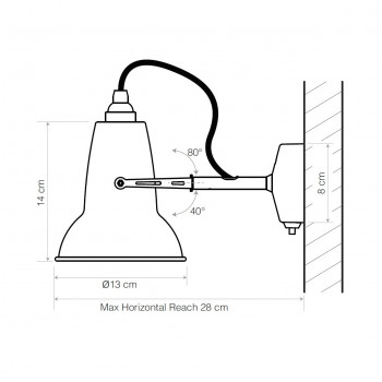 Specification Image for Anglepoise Original 1227 Mini Ceramic Wall Light